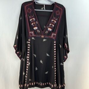 Free People Embroidered Empire Kimono Sleeve Dress, M